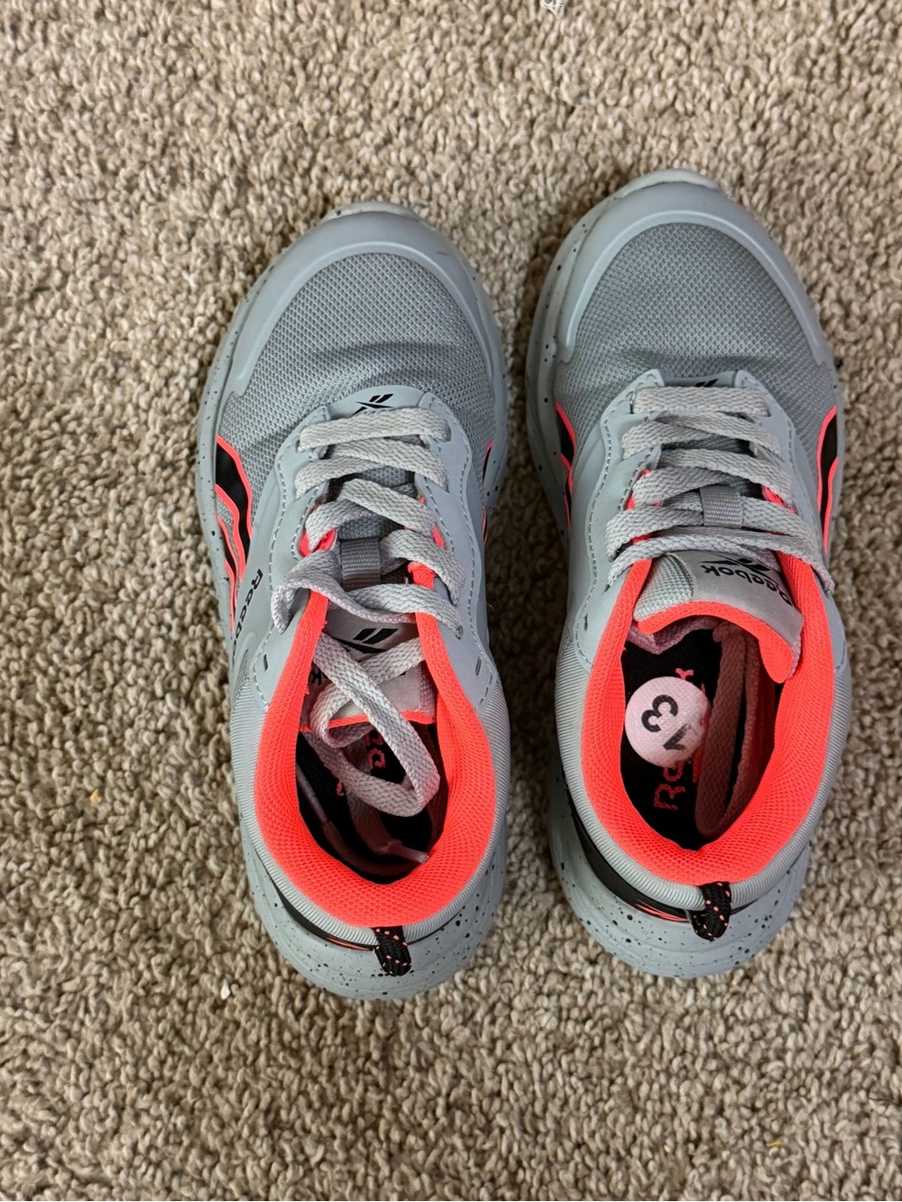 Reebok Kids Gray Sneakers with Neon Coral Accents